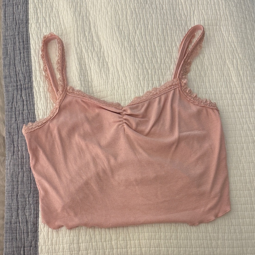 Pink Lace Trim Cami cropped tank - Picture 1 of 5